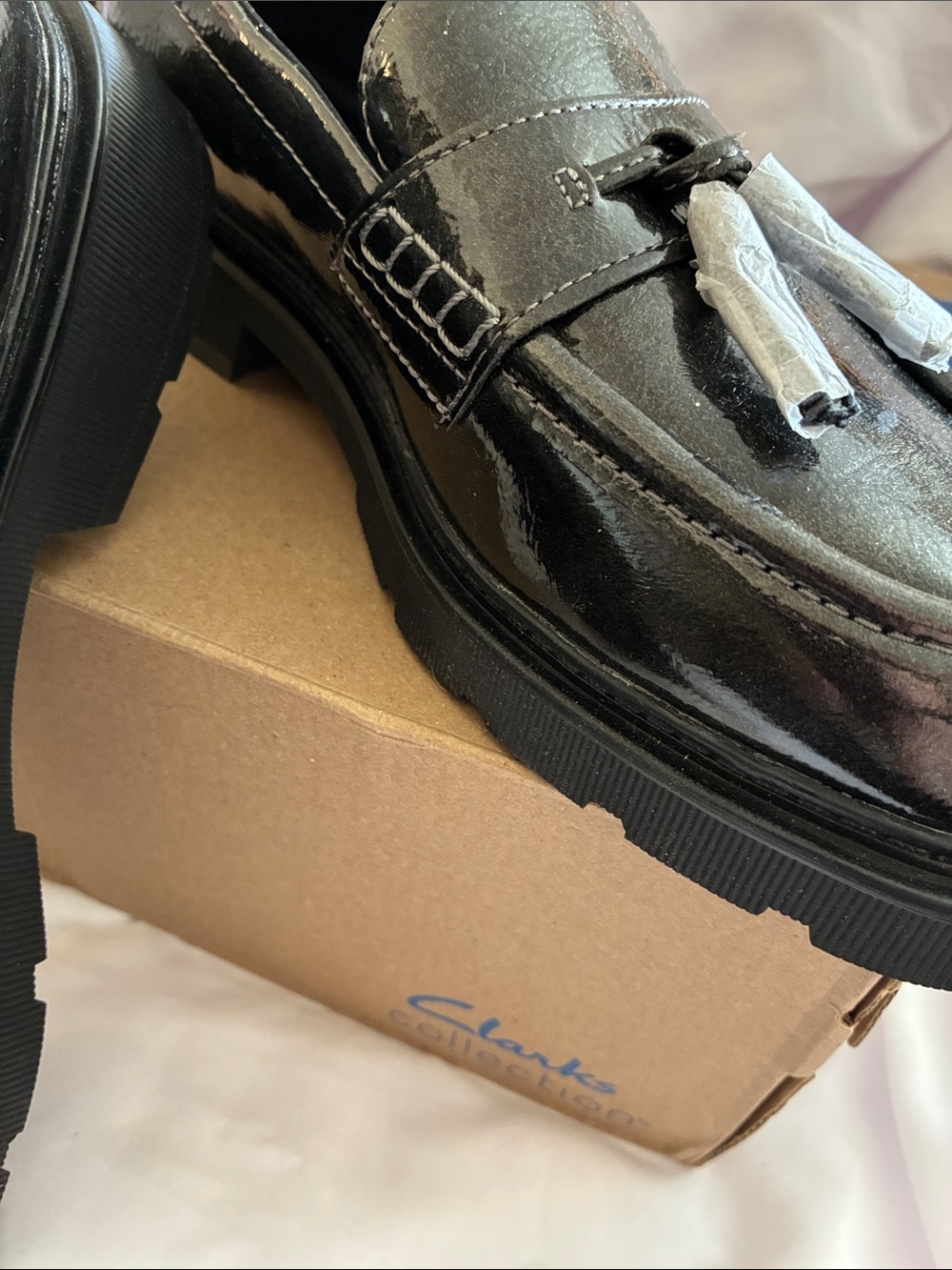 Women’s Clarks Gun Metal Patent Tassel Loafer - Size 9 - Picture 3 of 8
